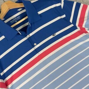 Vineyard Vines Polo Shirt Men's XL Blue Red White Striped Polyester‎ Spandex